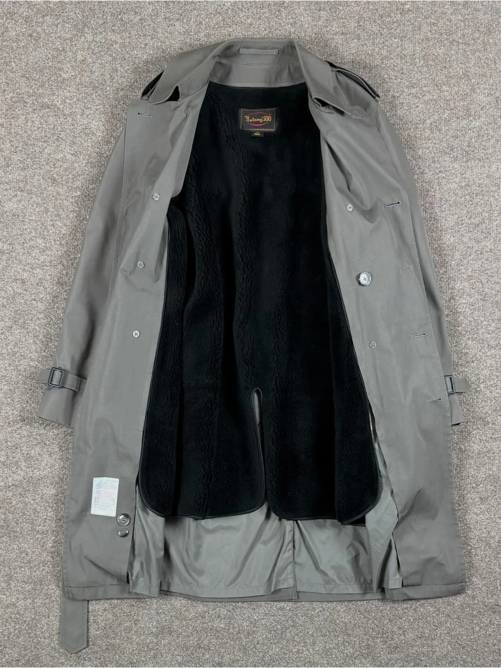 Botany 500 Grey Double Breasted Belted Trench Coat Removable Fur Lining Men’s 40